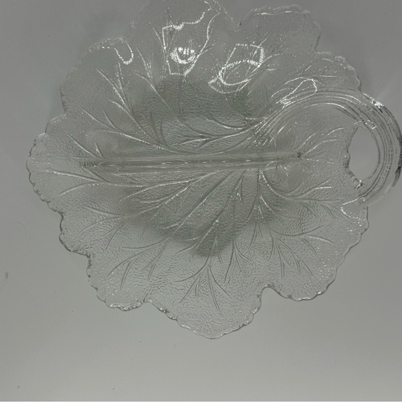 Vintage Indiana Glass, Pebble Leaf-Shaped Clear Glass Relish Dish - Picture 3 of 6